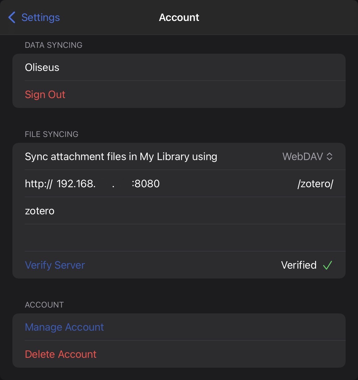 Zotero iPad WebDAV Settings